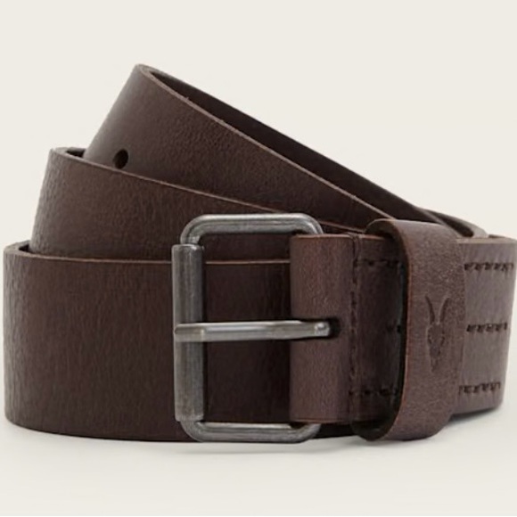 All Saints Dunston Embossed Buffalo Leather Brown Belt with Gunmetal Buckle - Picture 1 of 9